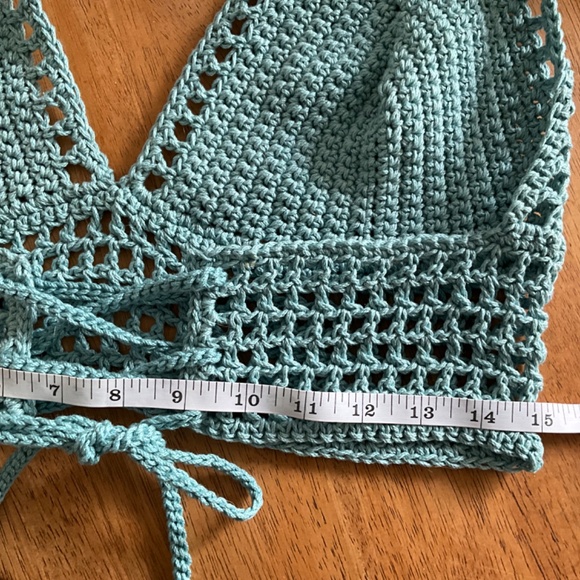 Hand crafted Halter Crochet Mesh Bikini Boho Bralette Off the shoulder Crop Top - Picture 6 of 10